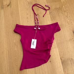 The Wolf Gang Beaded Halter Top Flor Size S Magenta Pink
